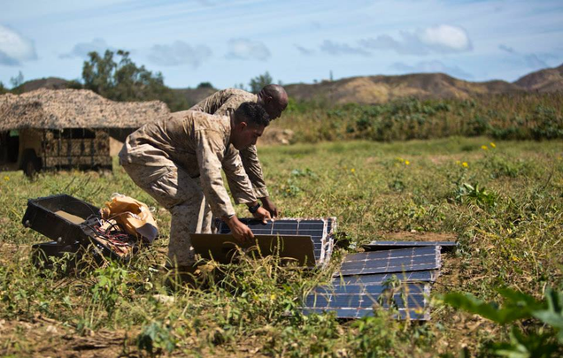 Setting up solar panels during the Advanced Warfighting Experiment in Hawaii. Source: Kyle Olson via The United State Marine Corps